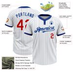 Personalized Unisex Softball Jersey Red Two-Button White Royal Pinstripe Personalized White Royal Pinstripe Red Two-Button