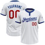 Personalized Unisex Softball Jersey Red Two-Button White Royal Pinstripe Personalized White Royal Pinstripe Red Two-Button