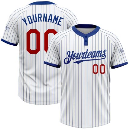 Personalized Unisex Softball Jersey Red Two-Button White Royal Pinstripe Personalized White Royal Pinstripe Red Two-Button