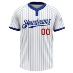 Personalized Unisex Softball Jersey Red Two-Button White Royal Pinstripe Personalized White Royal Pinstripe Red Two-Button