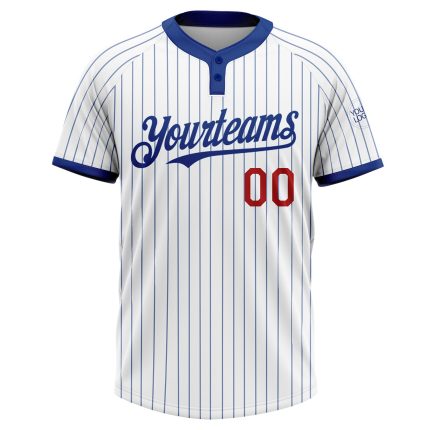 Personalized Unisex Softball Jersey Red Two-Button White Royal Pinstripe Personalized White Royal Pinstripe Red Two-Button