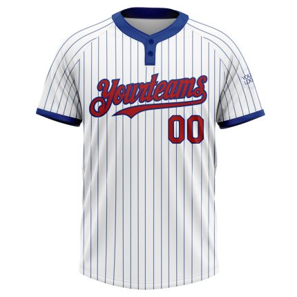 Custom Name Number Unisex Softball Jersey, Personalized White Royal Pinstripe Red Two-Button Design Personalized White Royal