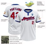 Custom Name Number Unisex Softball Jersey, Personalized White Royal Pinstripe Red Two-Button Design Personalized White Royal