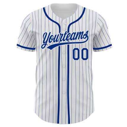 Custom Name Number Baseball Jersey - Personalized White Royal Pinstripe Authentic Team Jersey Personalized White Royal Pinstripe