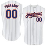 Custom Name and Number Authentic Sleeveless Baseball Jersey - Personalized White Royal Pinstripe Design Personalized White