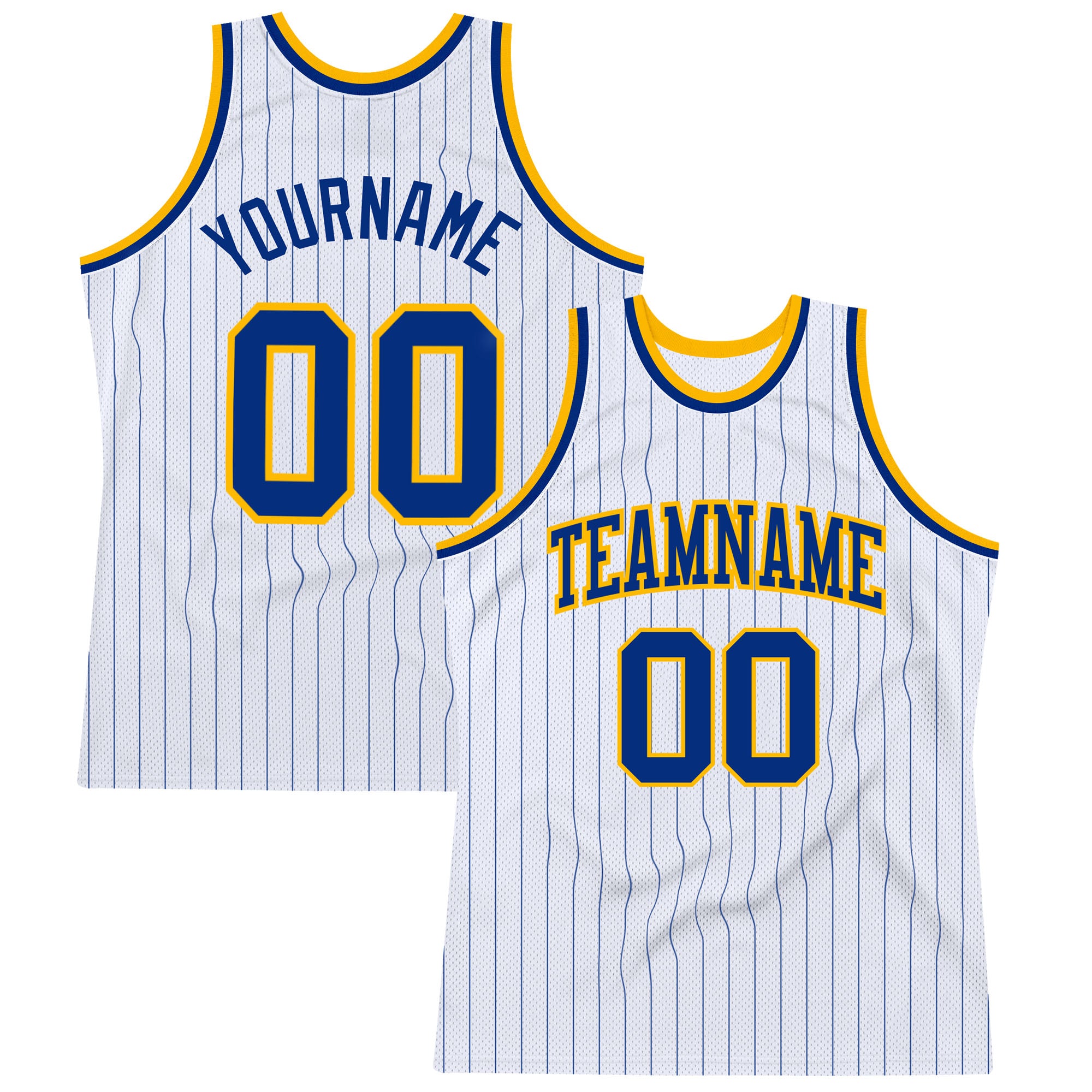 Custom Royal Gold Basketball Jersey with Personalized Name and Number - White Royal Pinstripe Style Personalized White Royal
