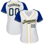 Custom Name Number Baseball Jersey - Personalized White Royal Pinstripe Raglan Sleeves Authentic Team Apparel Personalized