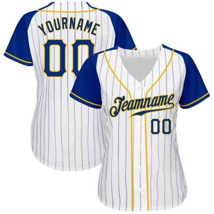 Custom Name Number Baseball Jersey - Personalized White Royal Pinstripe Raglan Sleeves Authentic Team Apparel Personalized