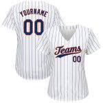 Personalized Royal-Orange Authentic Baseball Jersey - White Royal Pinstripe Personalized White Royal Pinstripe Royal-Orange