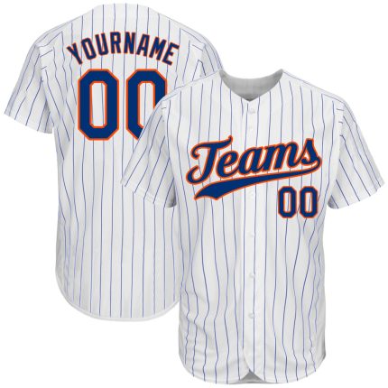 Personalized Royal-Orange Authentic Baseball Jersey - White Royal Pinstripe Personalized White Royal Pinstripe Royal-Orange