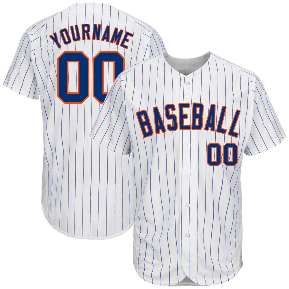 Custom Royal-Orange Pinstripe Baseball Jersey with Personalized Name & Number - Authentic Team Gear Personalized White Royal