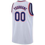 Customizable Royal-Orange Basketball Jersey with Personalized Name and Number - White Royal Pinstripe Design Personalized