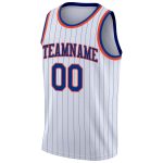 Customizable Royal-Orange Basketball Jersey with Personalized Name and Number - White Royal Pinstripe Design Personalized