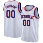 Customizable Royal-Orange Basketball Jersey with Personalized Name and Number - White Royal Pinstripe Design Personalized