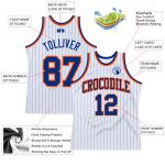 Personalized Authentic Basketball Jersey - White Royal Pinstripe with Royal-Orange Trim Personalized White Royal Pinstripe