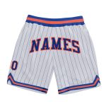Custom Name and Number Personalized Basketball Shorts in White Royal Pinstripe with Royal-Orange - Authentic Team Gear Personalized