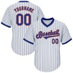 Custom Name and Number Personalized Royal-Orange Baseball Jersey Shirt - Authentic White Royal Pinstripe Rib-Knit Personalized