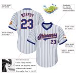 Custom Name and Number Personalized Royal-Orange Baseball Jersey Shirt - Authentic White Royal Pinstripe Rib-Knit Personalized