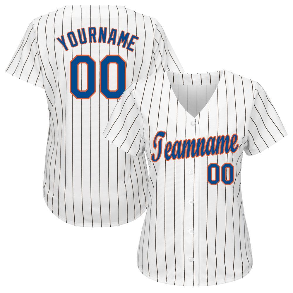 Custom Personalized Royal-Orange Pinstripe Baseball Jersey with Name and Number - Team Apparel Personalized White Royal Pinstripe
