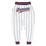 Custom Team Name and Number White Orange Pinstripe Sports Pants Personalized Personalized White Royal Pinstripe Royal-Orange