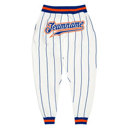 Custom Team Name and Number White Orange Pinstripe Sports Pants Personalized Personalized White Royal Pinstripe Royal-Orange