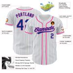 Custom Name and Number Baseball Jersey - Personalized White Royal Pinstripe with Royal-Pink Accents Personalized White Royal