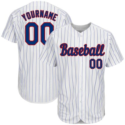 Personalized Royal-Red Baseball Jersey - White Royal Pinstripe Authentic Jersey Personalized White Royal Pinstripe Royal-Red
