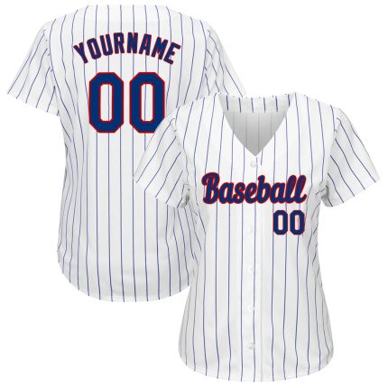 Personalized Royal-Red Baseball Jersey - White Royal Pinstripe Authentic Jersey Personalized White Royal Pinstripe Royal-Red