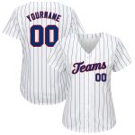 Custom Personalized Authentic Baseball Jersey with Royal Pinstripe in White and Red - Team Name & Number Personalized White