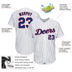 Custom Personalized Authentic Baseball Jersey with Royal Pinstripe in White and Red - Team Name & Number Personalized White