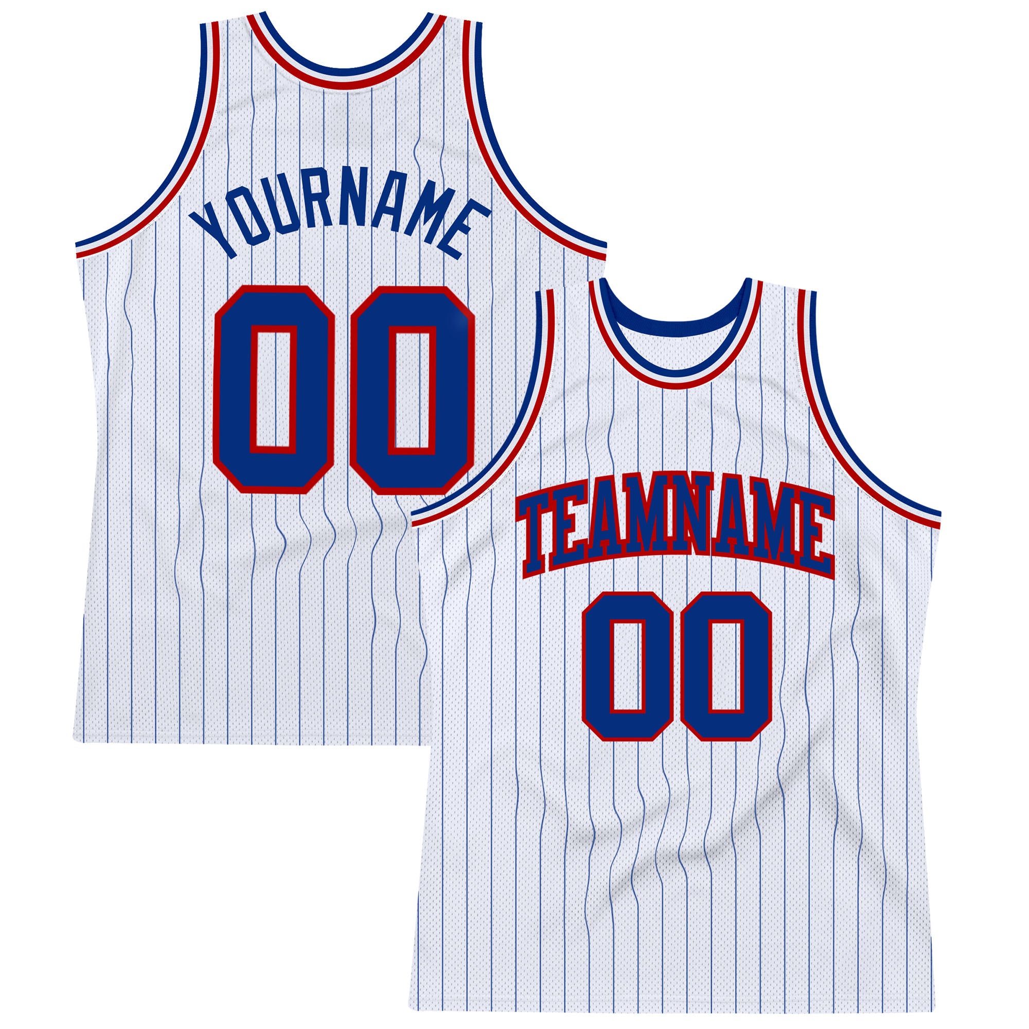 Custom Name and Number Authentic Basketball Jersey - Personalized White Royal Pinstripe with Royal-Red Trim Personalized