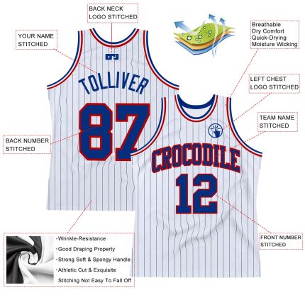Custom Name and Number Authentic Basketball Jersey - Personalized White Royal Pinstripe with Royal-Red Trim Personalized