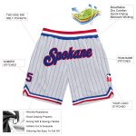 Custom Royal-Red Basketball Shorts with Personalized Name & Number - Authentic White Royal Pinstripe Design Personalized