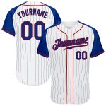 Personalized Authentic Baseball Jersey with Custom Name & Number - White Royal Pinstripe Raglan Sleeves in Royal Red Personalized