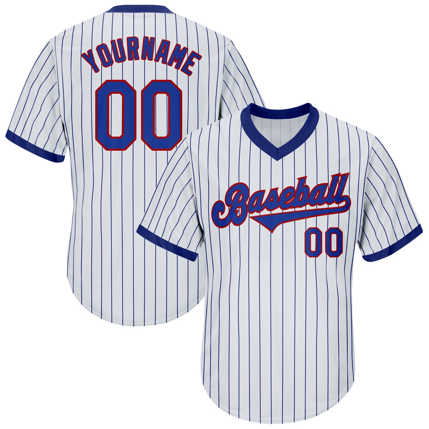 Personalized Authentic Throwback Baseball Jersey Shirt - Custom Name & Number - White Royal Pinstripe Royal-Red Personalized