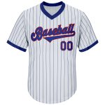 Personalized Authentic Throwback Baseball Jersey Shirt - Custom Name & Number - White Royal Pinstripe Royal-Red Personalized