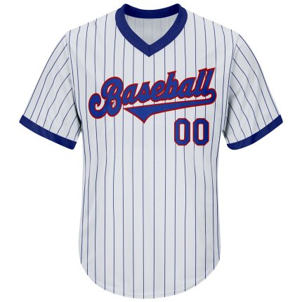 Personalized Authentic Throwback Baseball Jersey Shirt - Custom Name & Number - White Royal Pinstripe Royal-Red Personalized