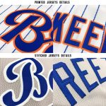 Custom Name and Number Personalized Red Baseball Jersey - White Royal Pinstripe Design Personalized White Royal Pinstripe