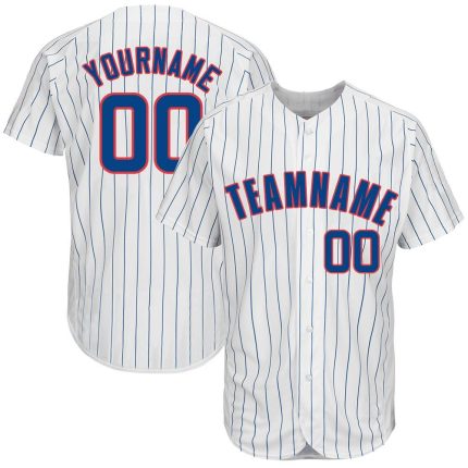 Custom Name and Number Personalized Red Baseball Jersey - White Royal Pinstripe Design Personalized White Royal Pinstripe