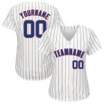 Custom Name and Number Personalized Red Baseball Jersey - White Royal Pinstripe Design Personalized White Royal Pinstripe