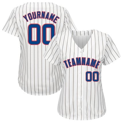 Custom Name and Number Personalized Red Baseball Jersey - White Royal Pinstripe Design Personalized White Royal Pinstripe