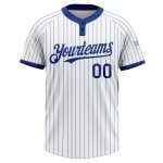 Custom Name and Number Unisex Softball Jersey - Personalized White Royal Two-Button Pinstripe Design Personalized White Royal