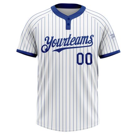 Custom Name and Number Unisex Softball Jersey - Personalized White Royal Two-Button Pinstripe Design Personalized White Royal