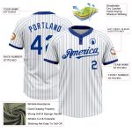 Custom Name and Number Unisex Softball Jersey - Personalized White Royal Two-Button Pinstripe Design Personalized White Royal