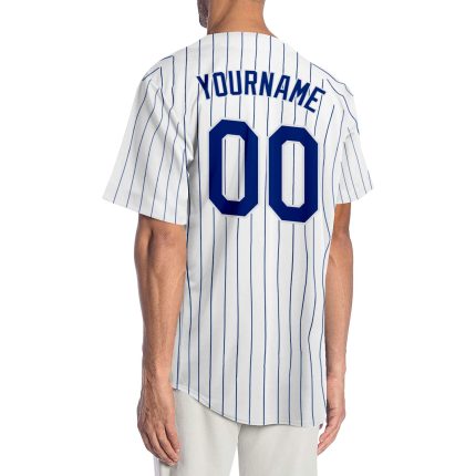 Custom Name and Number Personalized White Royal Pinstripe Authentic Baseball Jersey Personalized White Royal Pinstripe Royal-White