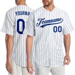 Custom Name and Number Personalized White Royal Pinstripe Authentic Baseball Jersey Personalized White Royal Pinstripe Royal-White