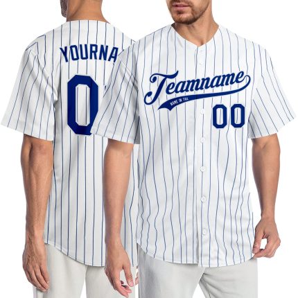 Custom Name and Number Personalized White Royal Pinstripe Authentic Baseball Jersey Personalized White Royal Pinstripe Royal-White