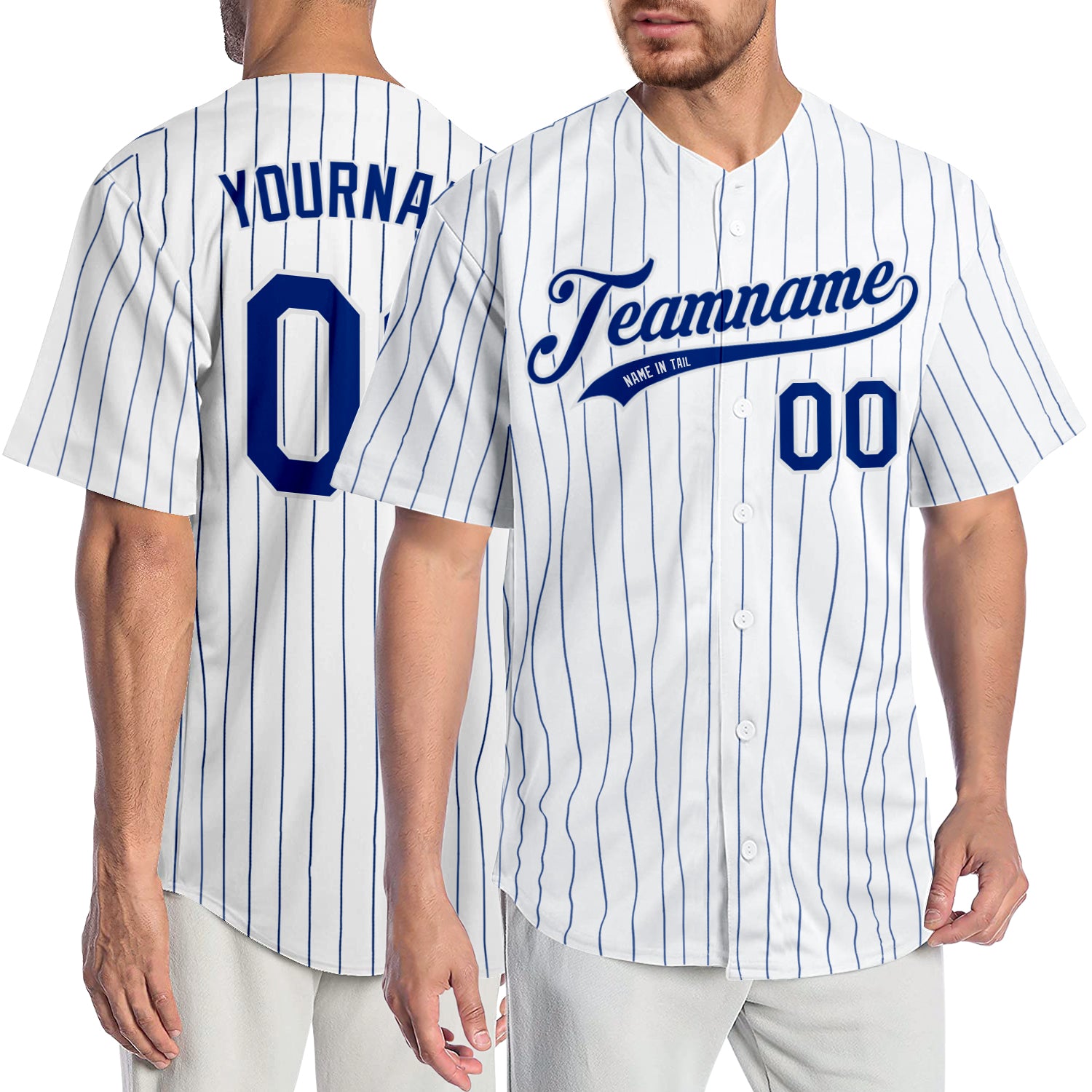 Custom Name and Number Personalized White Royal Pinstripe Authentic Baseball Jersey Personalized White Royal Pinstripe Royal-White