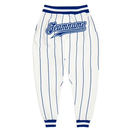 Custom Team Name and Number Sports Pants - Personalized White Royal Pinstripe Athletic Wear Personalized White Royal Pinstripe