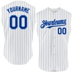 Custom Yellow Sleeveless Baseball Jersey with Personalized Name & Number - White Royal Pinstripe Design Personalized White